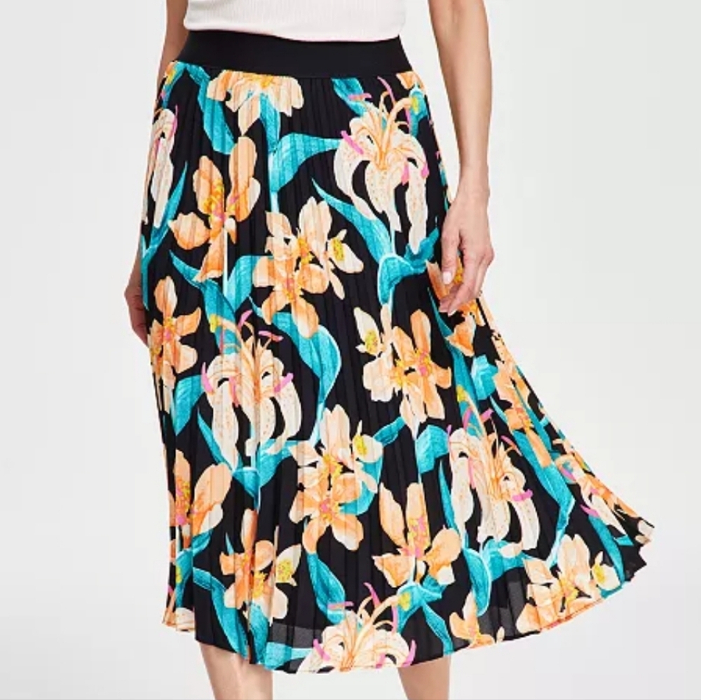 I.N.C Pleated Floral-Print Midi Skirt